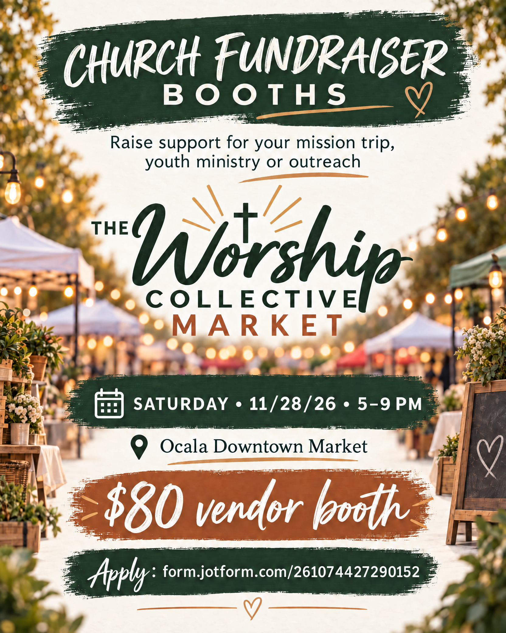 Church fundraiser booths at Worship Collective Market
